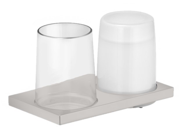 картинка Дозатор для жидкого мыла KEUCO EDITION 11 11153059000 в комплекте с насосиком, стаканом и двойным держателем, хрустальное стекло, никель шлифованный